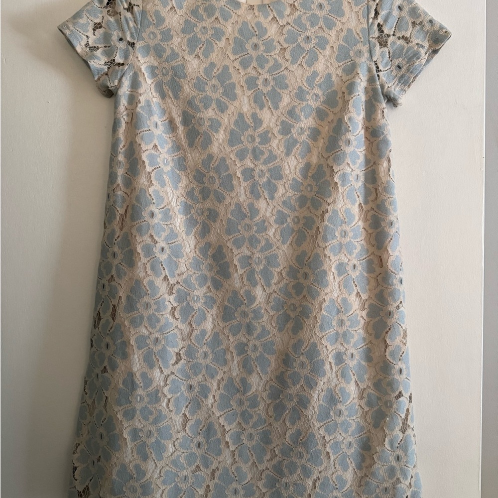 Floral Lace Dress in Blue and Cream